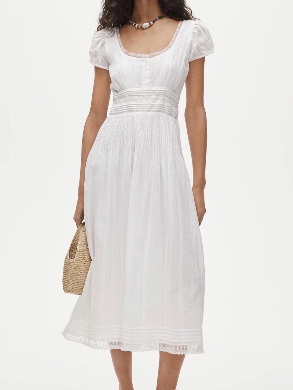J.Crew Lace Trim Pintuck Cotton Dobby Midi Dress White Size 4 NWT